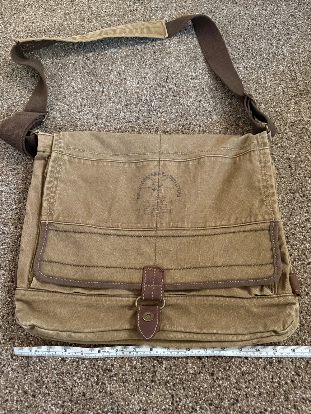 American Eagle Outfitters Vintage Canvas Messenger Bag with Brown Trim - Picture 8 of 8